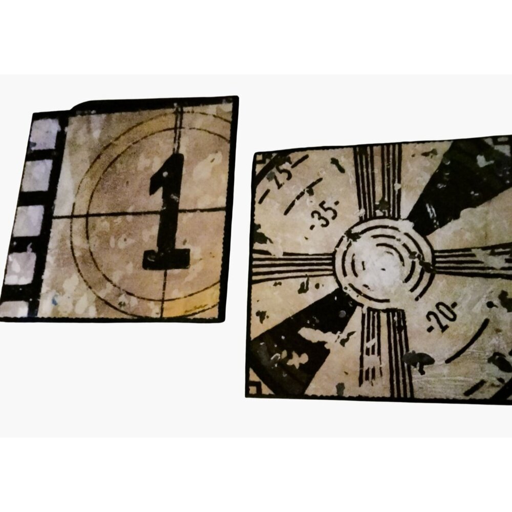Vintage Film Reel TV Test Pattern Wall Art Plaque Retro Movie Brown Black  Lot 2